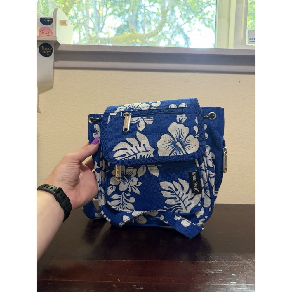 Aloha Hawaii Spirit Backpack Hawaiian Print Travel Purse Bag Blue Floral Print